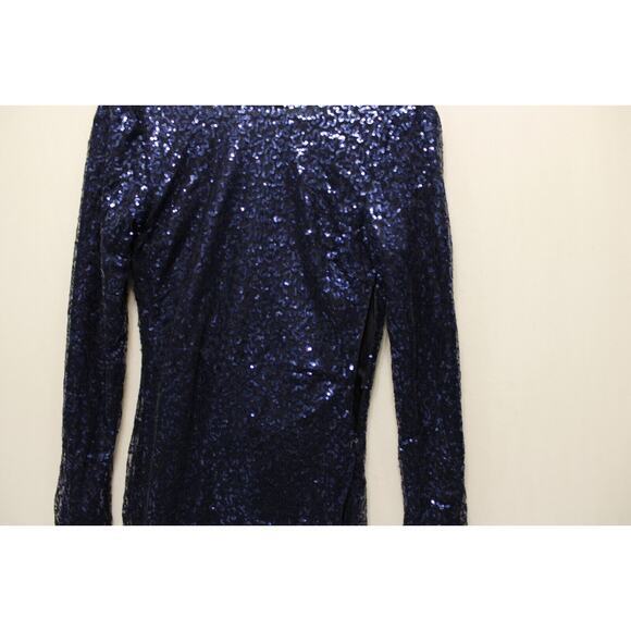 Club L Bodycon All Over Sequin Short Dress‎ Women 8 Open Cowl Back Side Zip Blue - Picture 13 of 16